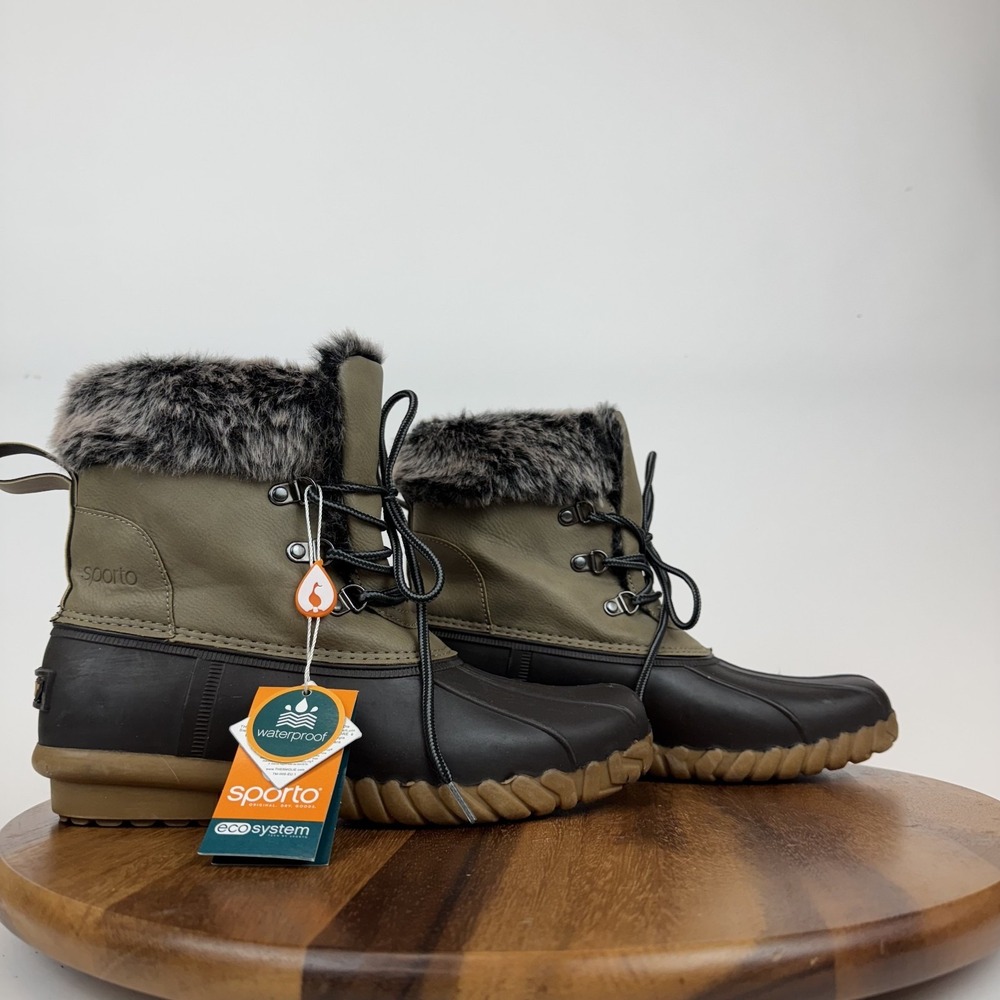 Womens Sporto Nalia Taupe‎ Faux Leather Faux Fur Trim Lined Snow Boots Size 9 M